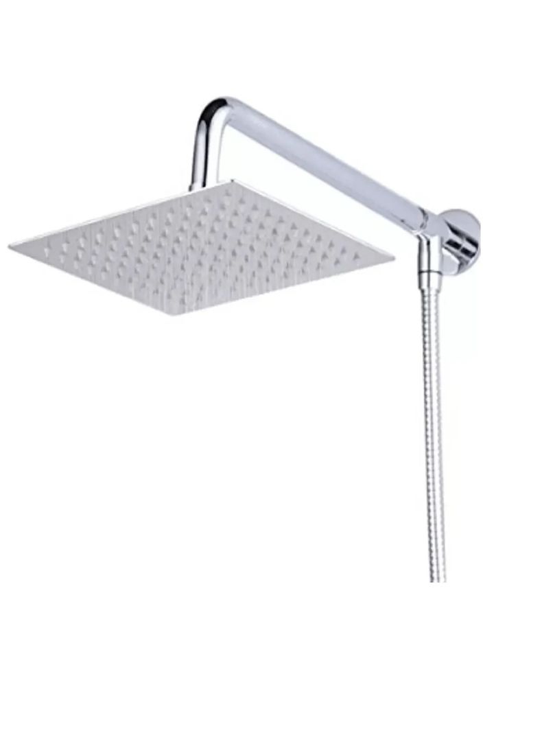 Plato Ducha Cuadrado + Brazo Para Flexible + Flexible 1.6 M Plateado Metalico