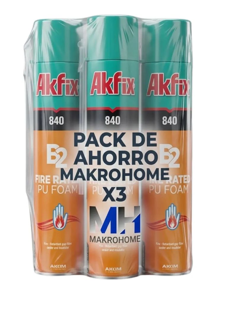 Set 3 Espuma Poliuretano Akfix 840 750ml Resistente Fuego B2 Amarillo