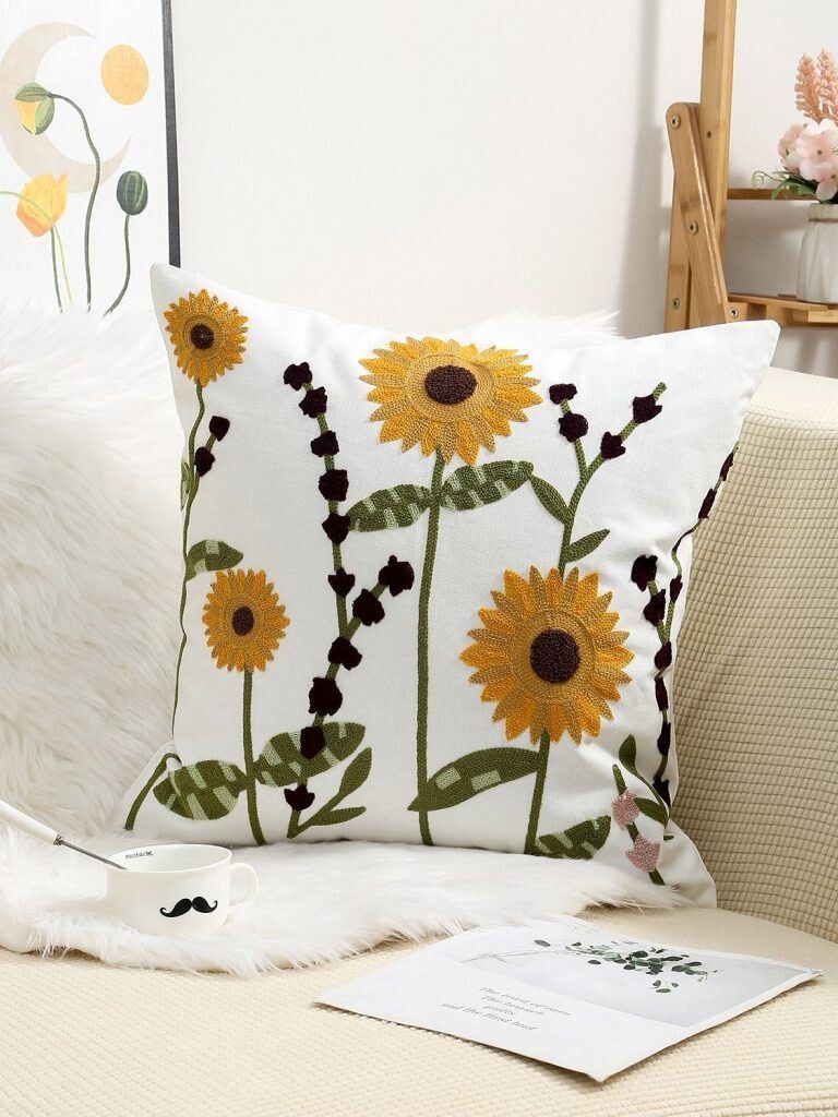 FUNDA COJIN BORDADA 45X45 CM  GIRASOLES HD-1