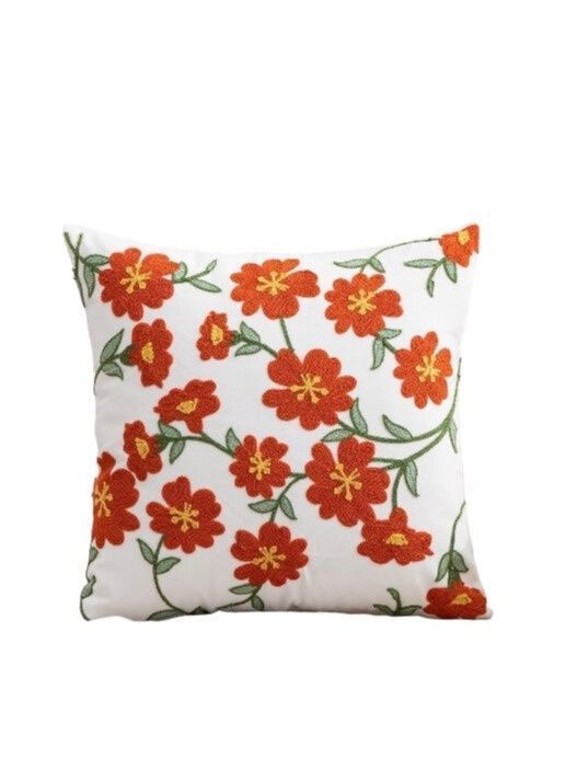 FUNDA COJIN BORDADA 45X45 CM  ROSA ROJA-0