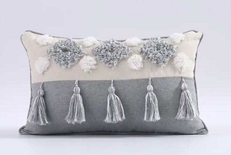 COJIN BOHO 30 CM X 50 CM BEIGE/GRIS BORLAS 30x50