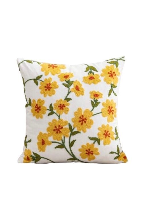 FUNDA COJIN BORDADA 45X45 CM  ENREDADERA MOSTAZA-0