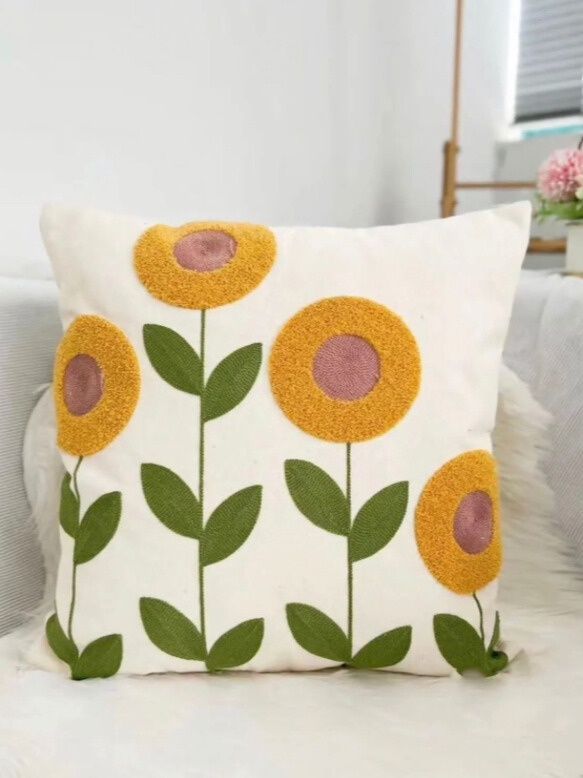FUNDA COJIN BORDADA 45X45 CM  GIRASOLES-1