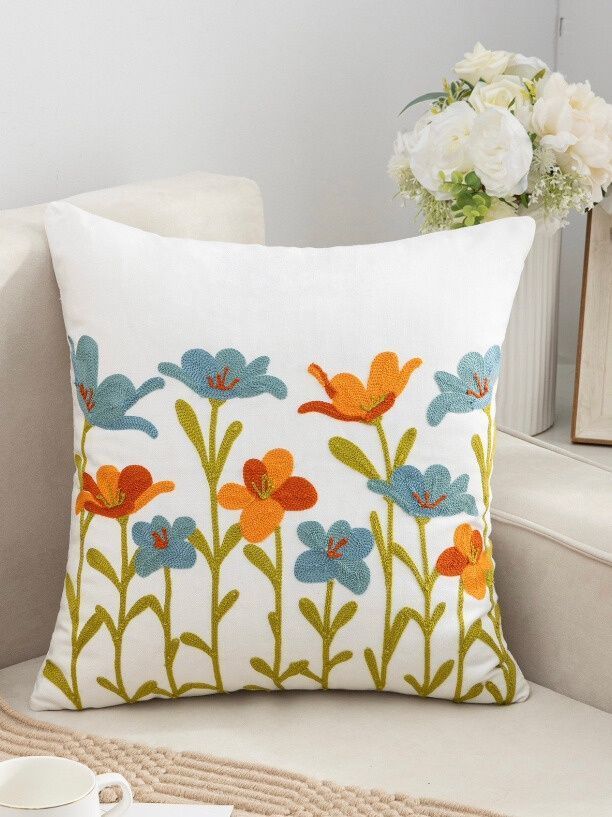FUNDA COJIN BORDADA 30X50 CM FLOR TEXTURA ALGODON-1