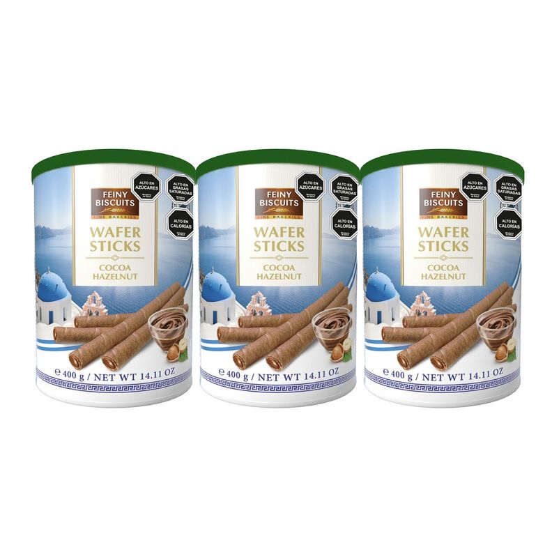 Pack 3 Latas Barquillos Wafer Sticks Crema Avellana 400g-0