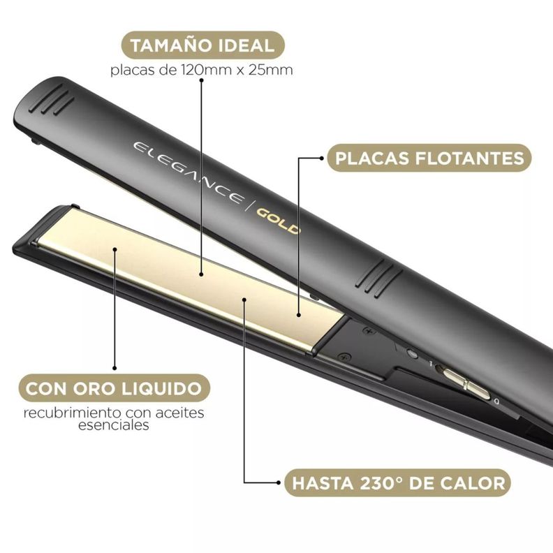Plancha Alisadora Gama Elegance Gold Color Negro-2