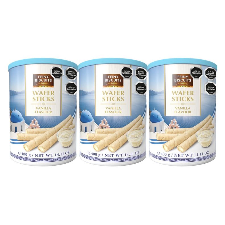 Pack 3 Latas Barquillos Wafer Sticks Crema Vainilla 400g-0