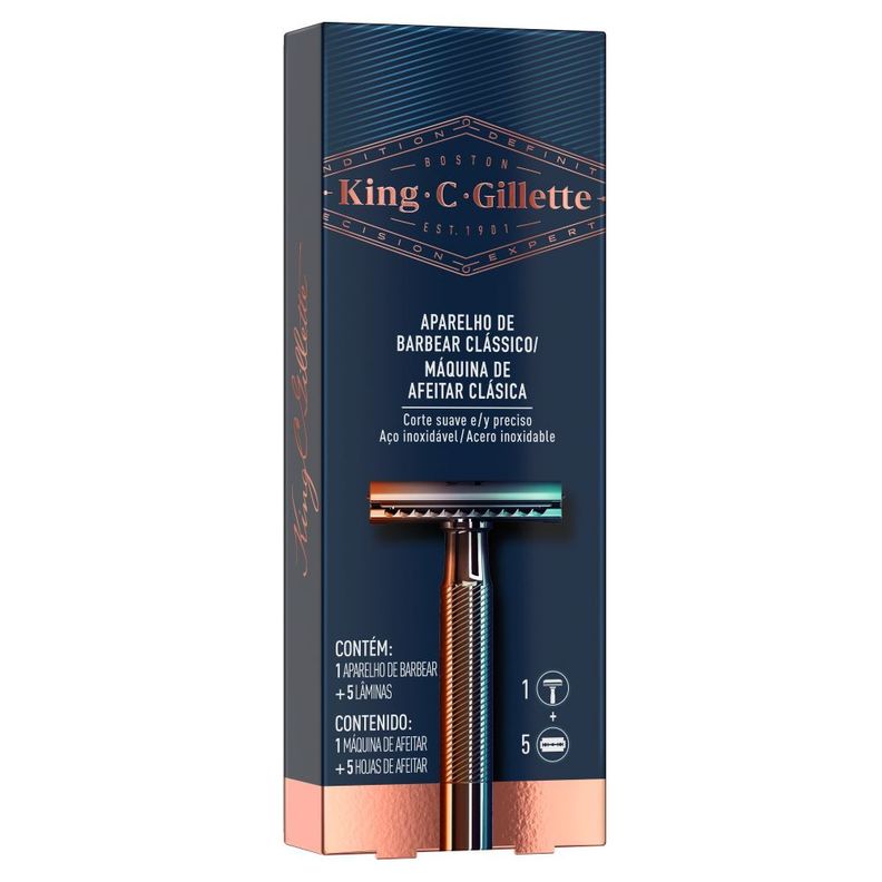 Máquina De Afeitar Clásica Gillette King C + 5 Navajas-0