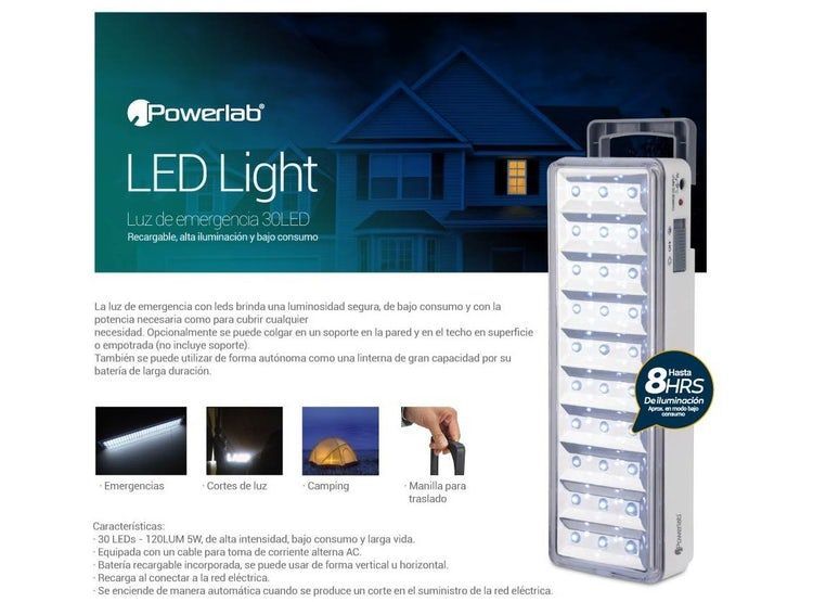Lampara emergencia recargable Powerlab 30 led-2