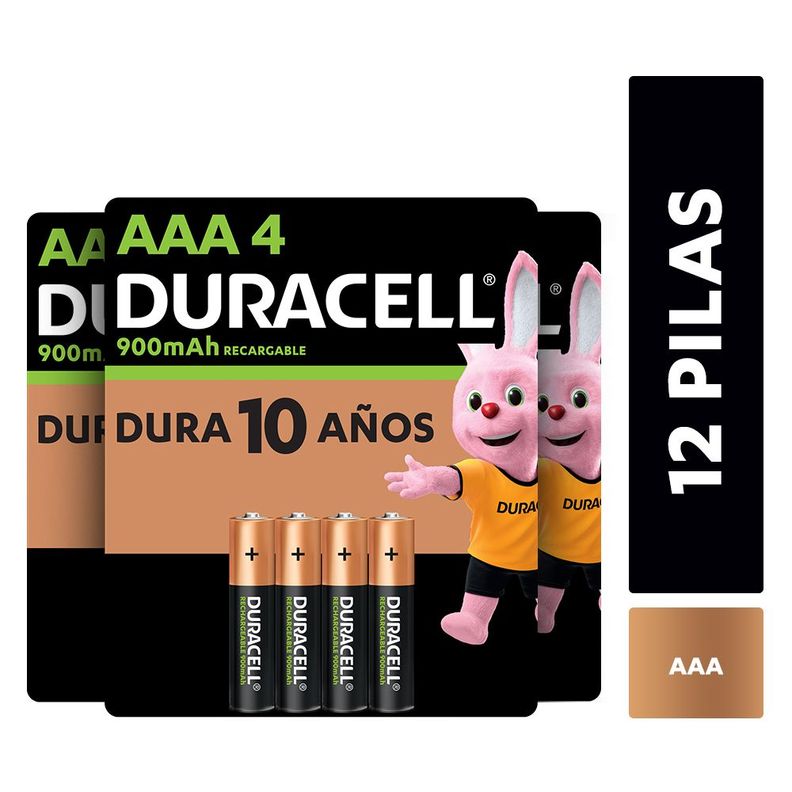 Pack 12 Pilas Recargables Duracell Tamano Aaa/Superstore Negro