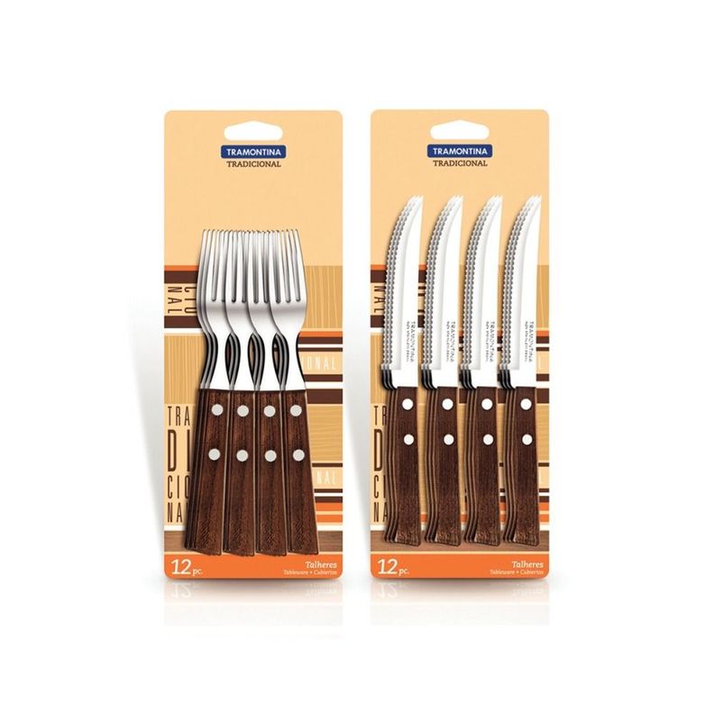 Pack Tenedor Tramontina Mango Maderax12ud+Cuchillo 5Pulgadas-0