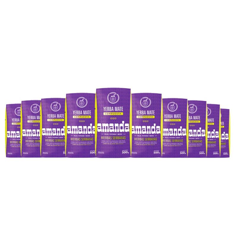 Pack 10 Yerba Mate Amanda con hierbas Serranas 500gr-0