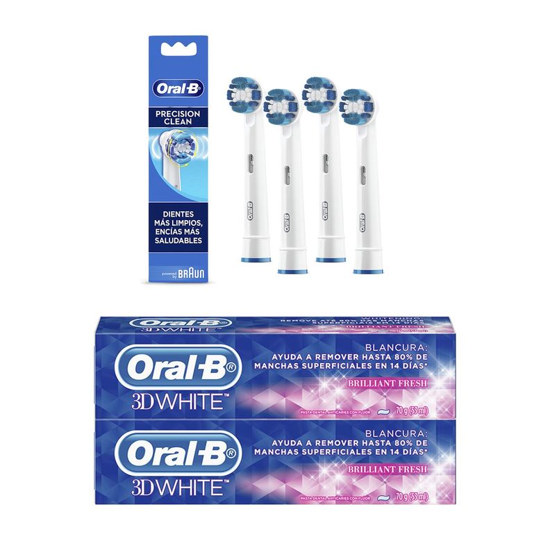 Pack 2 Pasta de dientes Oral-B 3Dwhite + 4 Repuestos P.clean Blanco