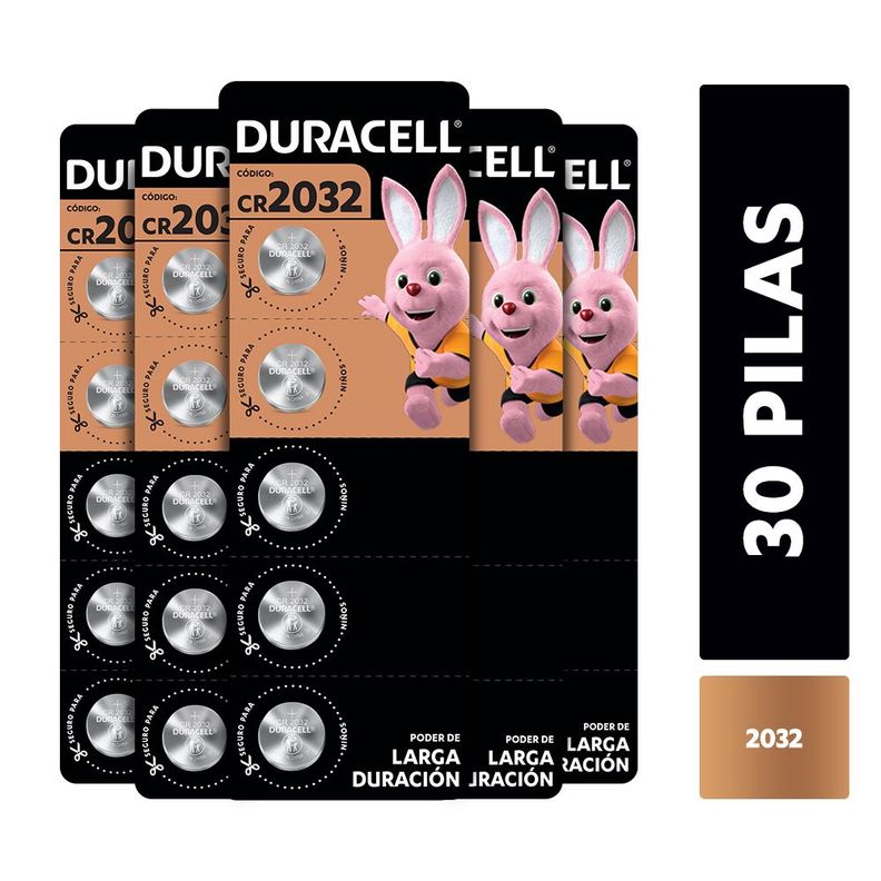 Pack 6 tiras Pila boton Duracell 2032 x5ud Plateado Metalico