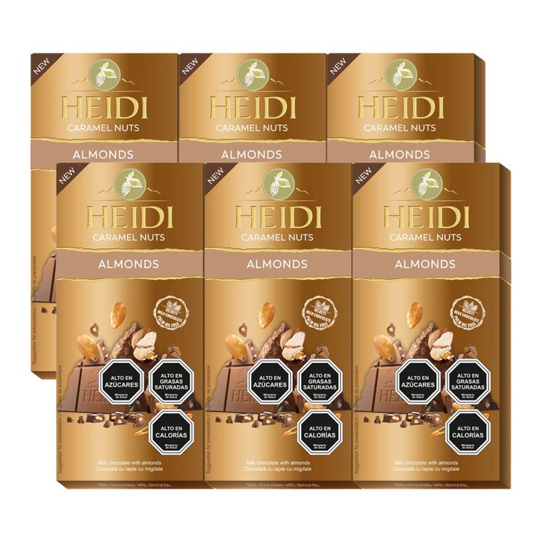 Pack 6 Tabletas De Chocolate Heidi Caramel Nuts Almonds 80g-0