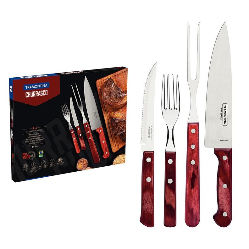 Juego Para Asados Tramontina Polywood Set 14 Piezas Rojo