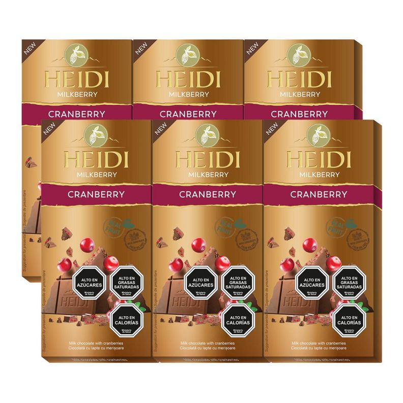 Pack 6 Tabletas De Chocolate Heidi Milkberry Cranberry 80g-0