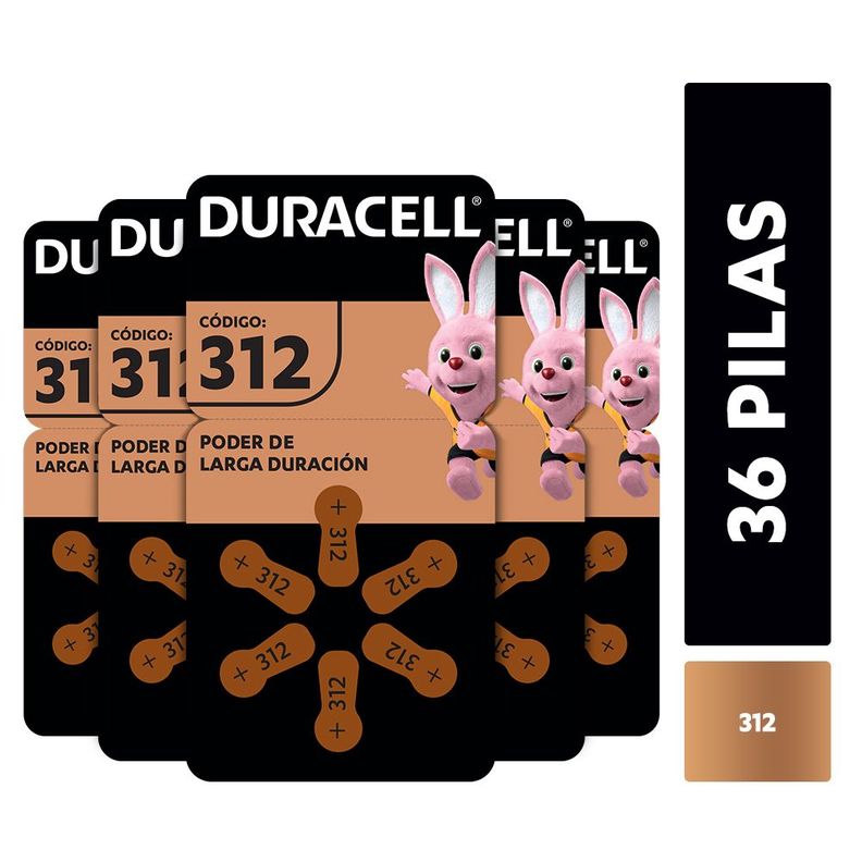 Pack 36 Pilas Duracell audífono tamaño 312-1