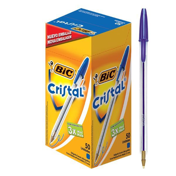 Lápiz Pasta Azul Bic Cristal Punta Media 50 unid-0