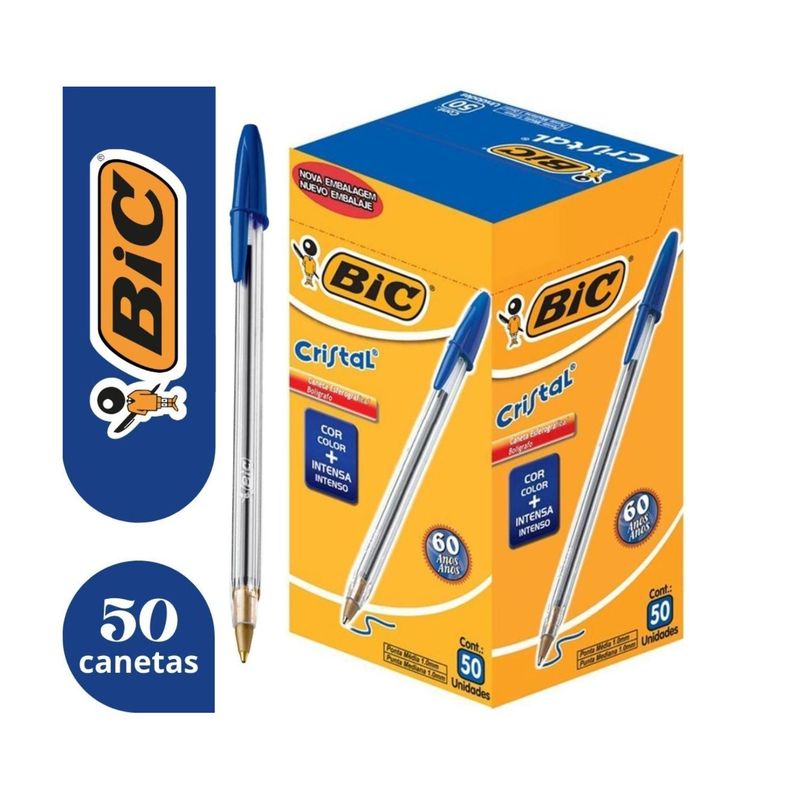 Lápiz Pasta Azul Bic Cristal Punta Media 50 unid-1