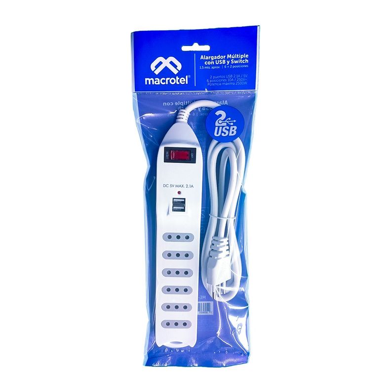 Alargador Macrotel con switch 6 posiciones + 2 USB 1.5mt-1
