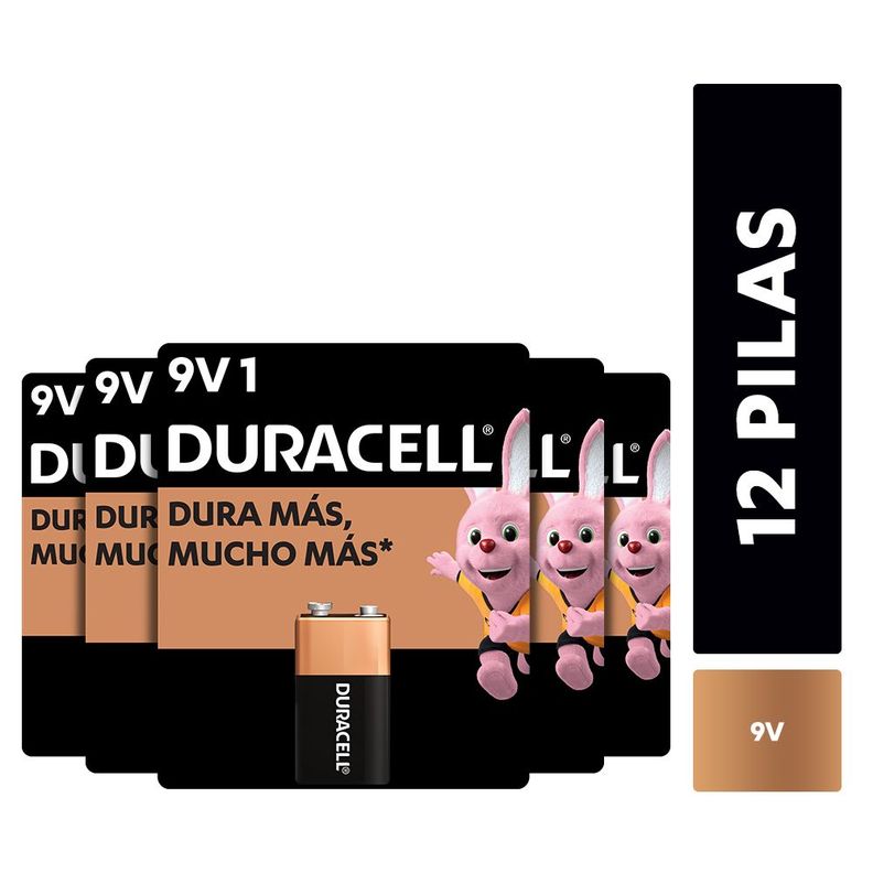 Pack 12 Baterias Alcalina Duracell Blister 9v/Superstore Negro