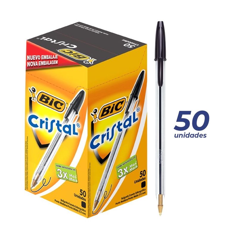 Lápiz Pasta Negro Bic Cristal Punta Media 50 unid-1