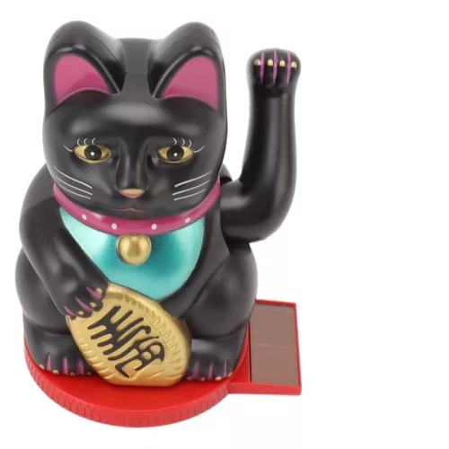 Gato De La Suerte Solar Maneki Neko Feng Shui Fortuna Mano-0