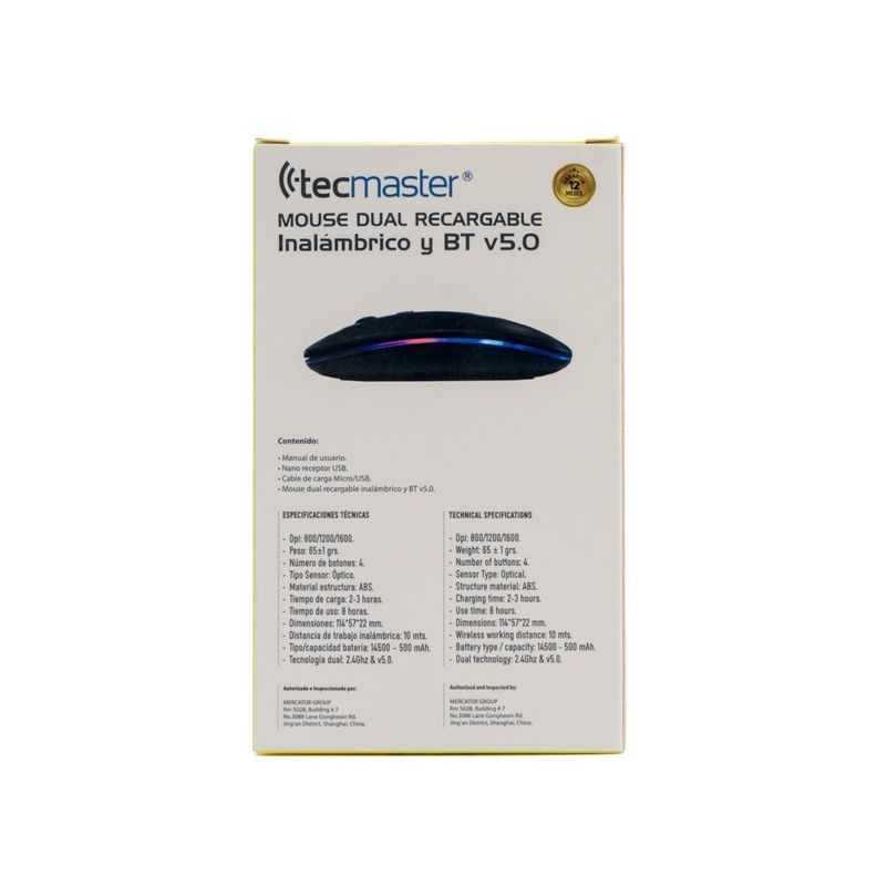 Mouse Dual Recargable Inalámbrico Bluetooth Tecmaster-5