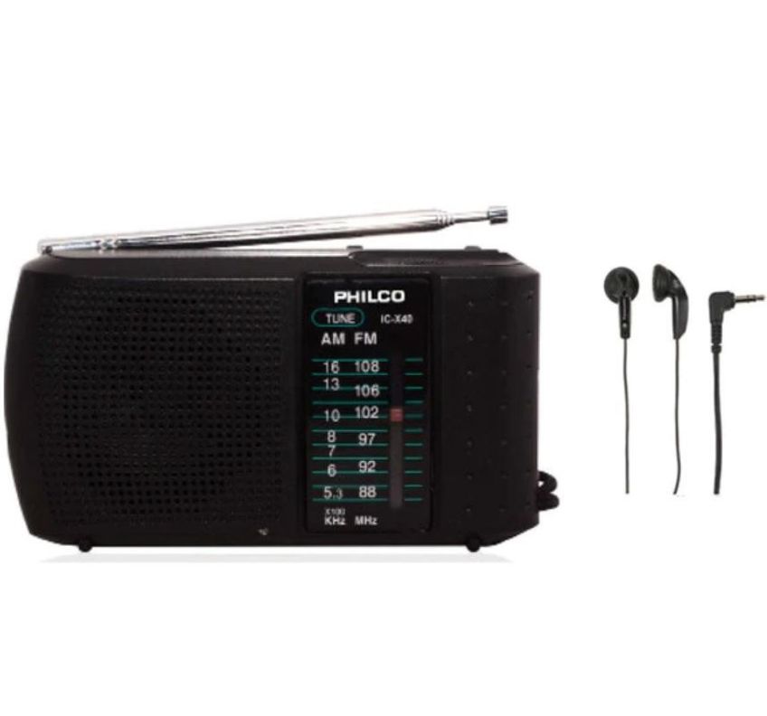 Radio Portátil Philco ICX-40, Con Audífono, AM-FM, 2 pilas AA-1