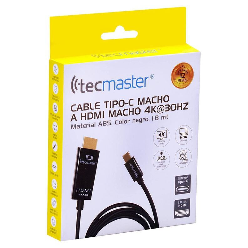 Cable Convertidor Usb Tipo C 60 Hz A Hdmi 1.8 Metros 4k-1