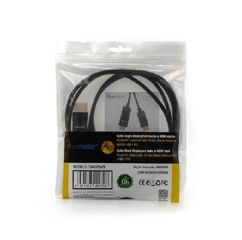 Cable Displayport A Hdmi 1.8 Metros Display Port 4k Tecmaster-3