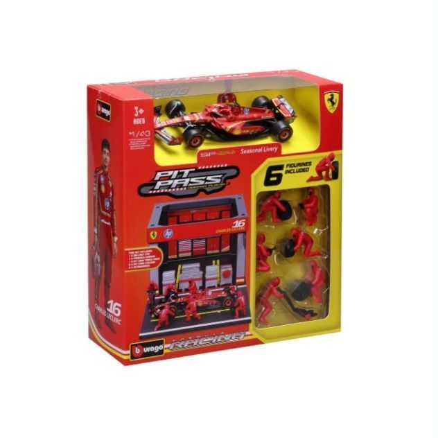 Set Pit Stop Ferrari SF 24 16 Charles Leclerc Caja Normal Burago 1 43 Rojo