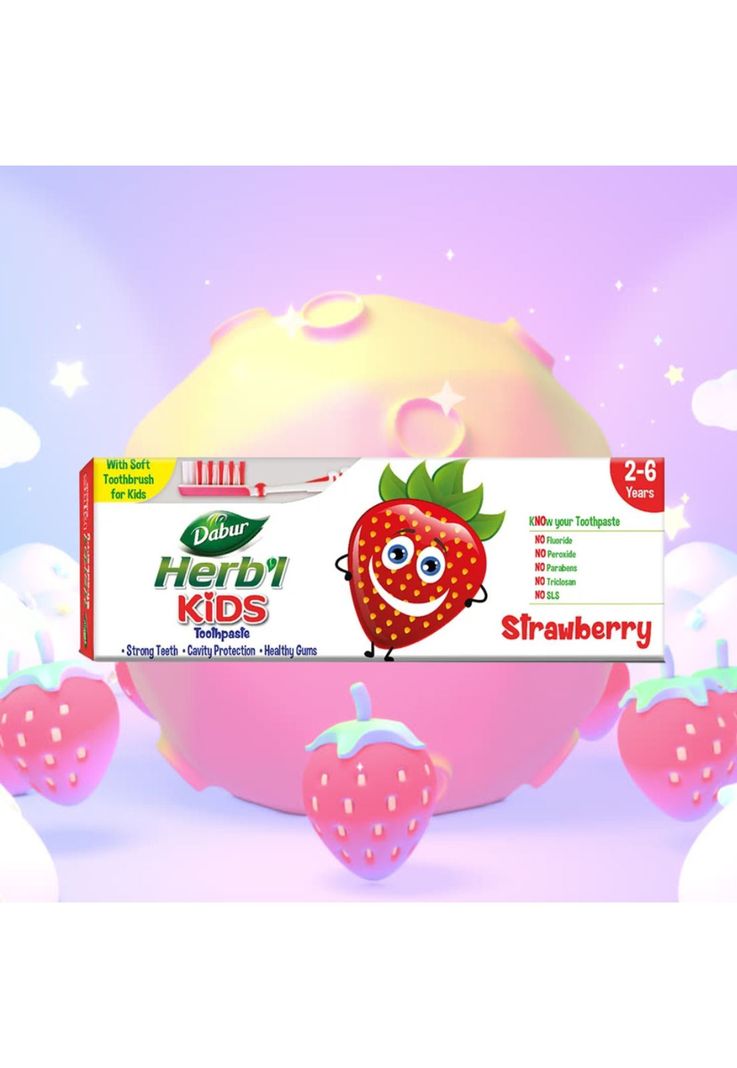 Dabur Herbal Plus Kids Pasta Dental Frutilla 50 gr + Cepillo-1