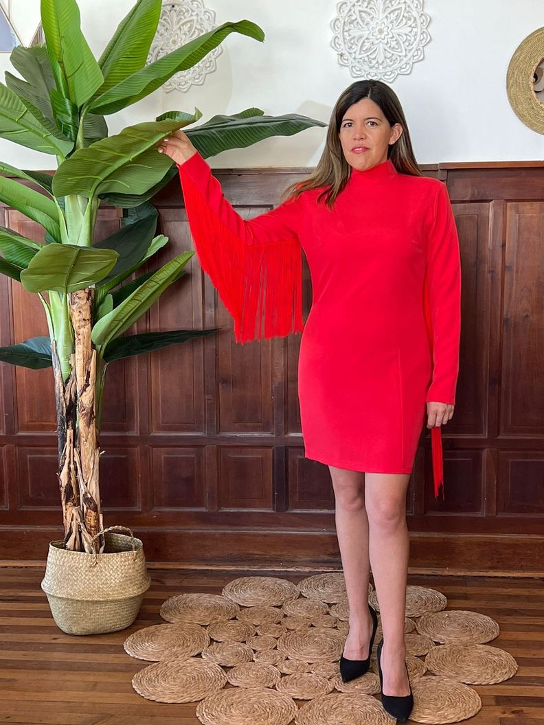 Vestido Corto Flecos Rojo-0