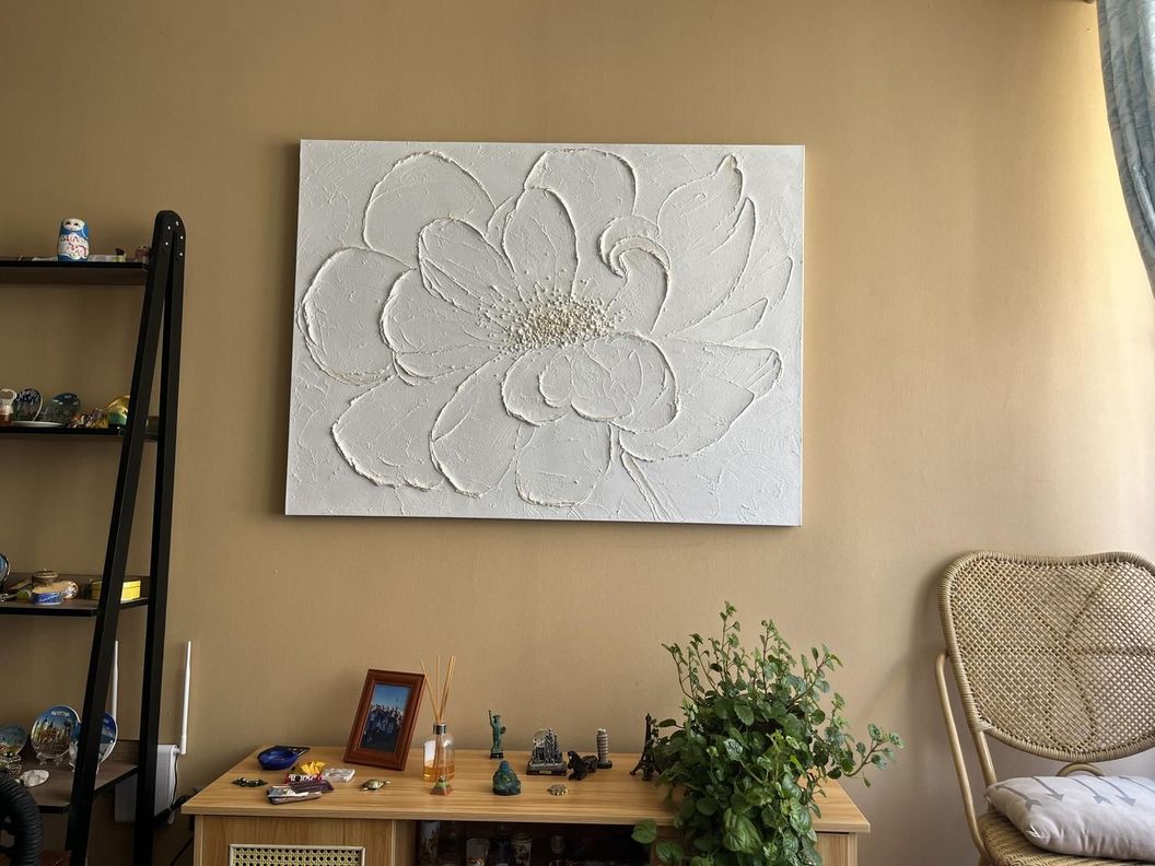 Cuadro Flor Blanca con Relieve-0