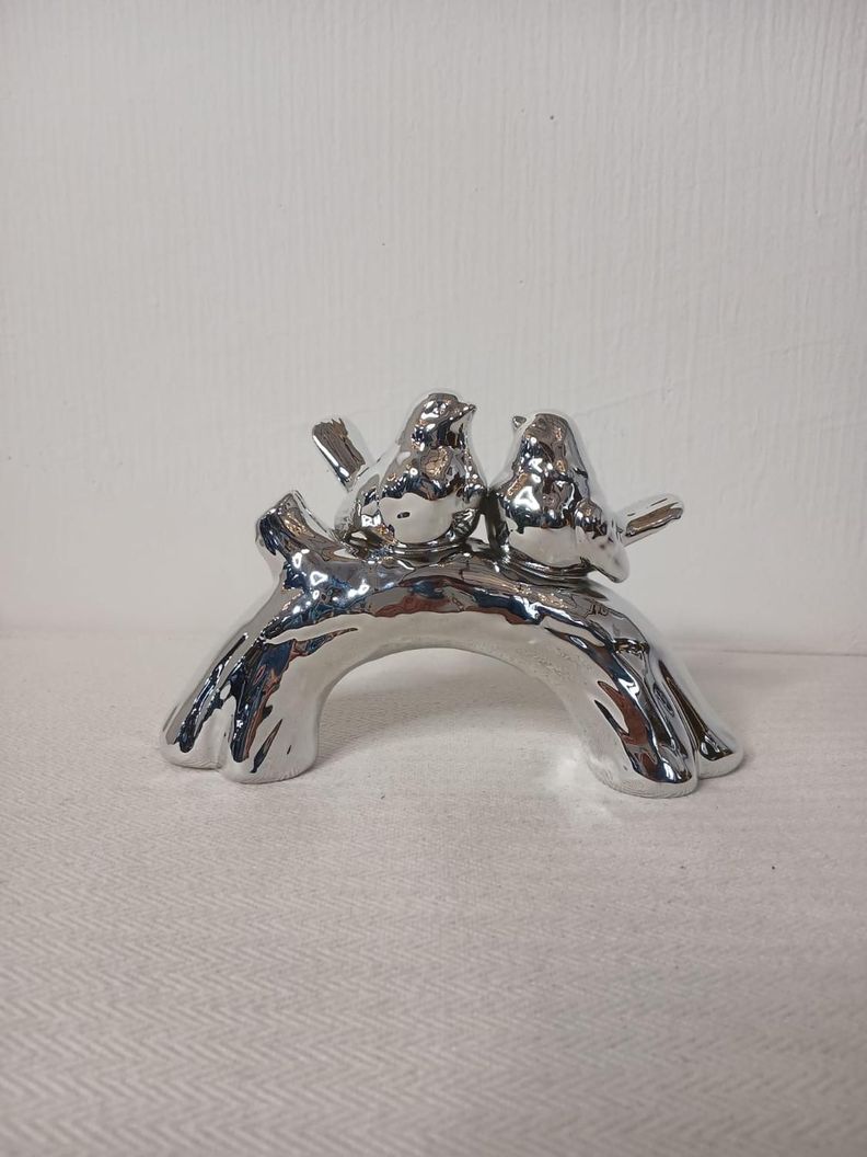 Adorno para mesa pareja de pajaritos plateado-1