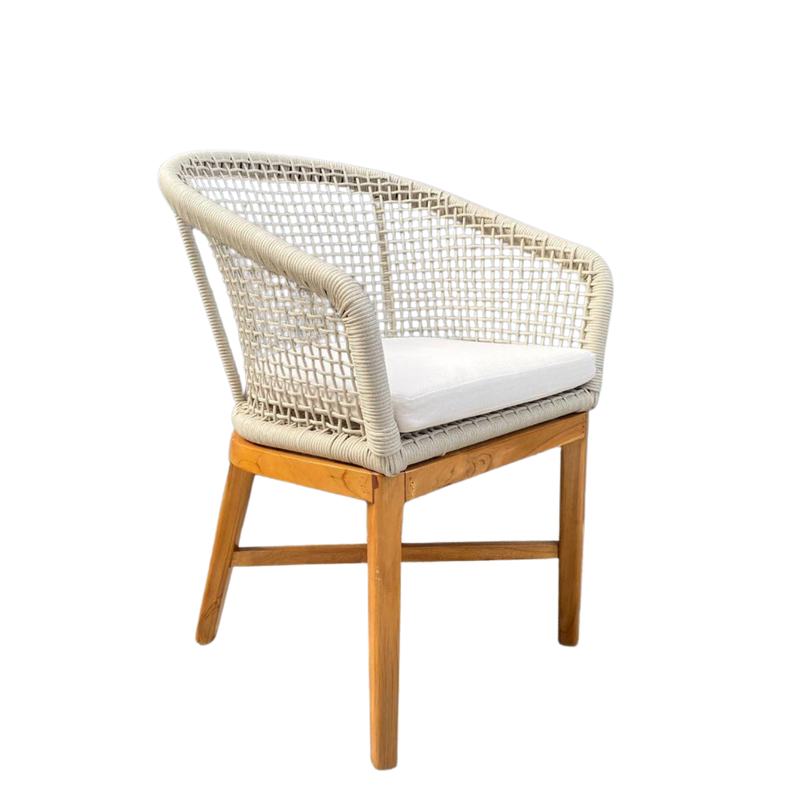Silla Poltrona Madera Teca y Cuerda Nautica Beige 96 CM