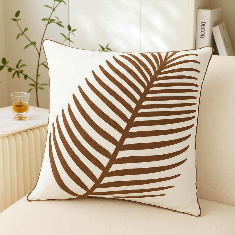 Funda de Cojín Hoja Café 45x45 cm Decorativa-0