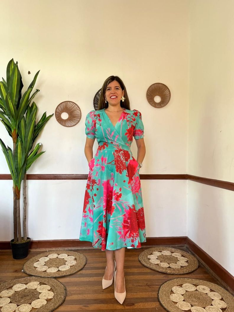 Vestido Falda Vuelo Estampado Verde-0