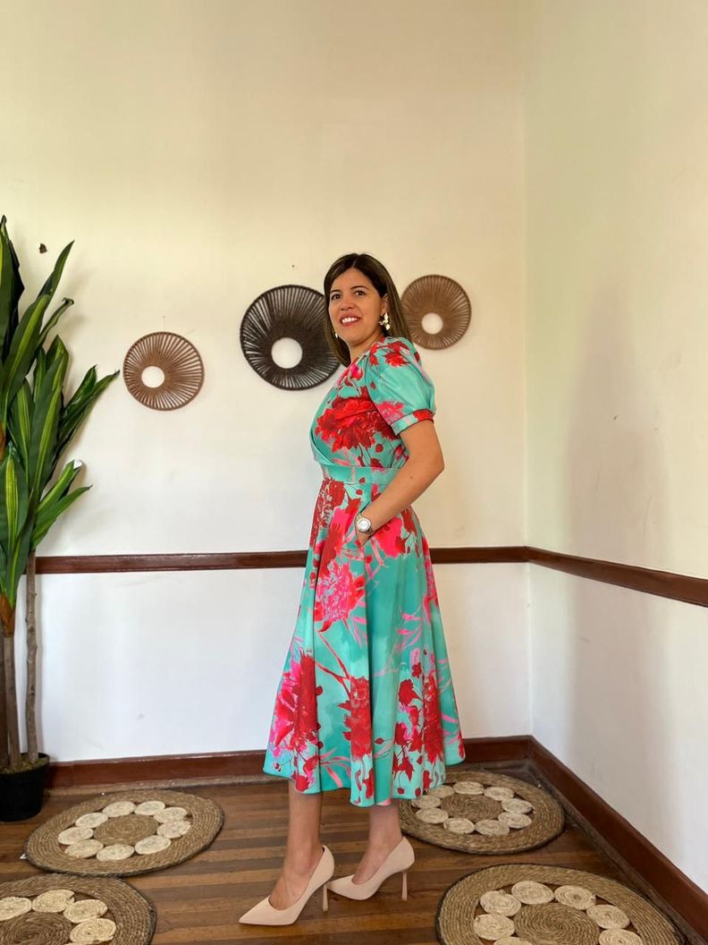 Vestido Falda Vuelo Estampado Verde-1