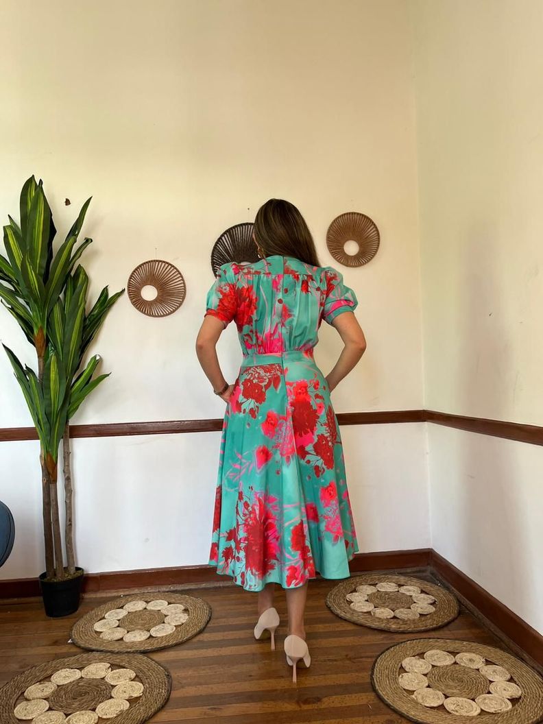 Vestido Falda Vuelo Estampado Verde-2