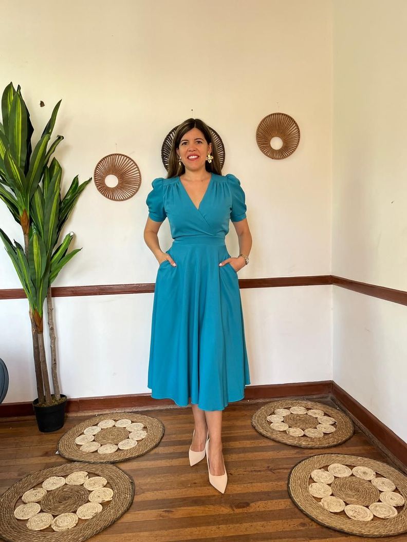 Vestido Falda Vuelo Turquesa-0