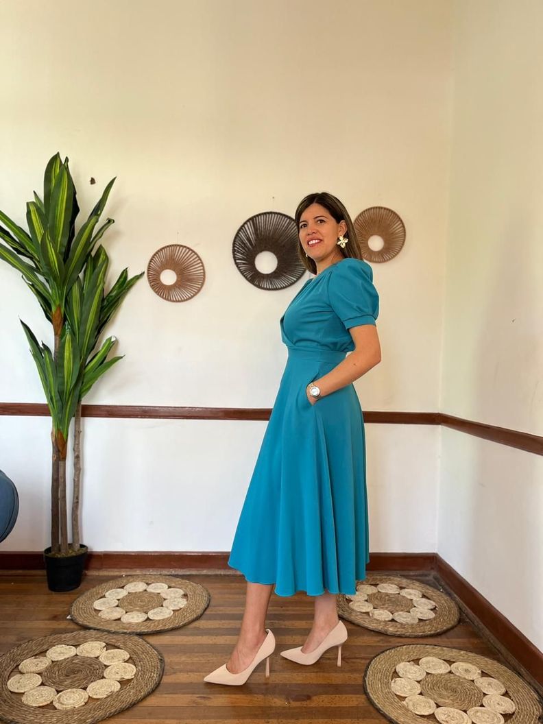 Vestido Falda Vuelo Turquesa-1