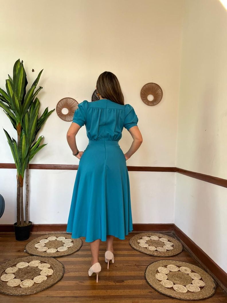 Vestido Falda Vuelo Turquesa-2