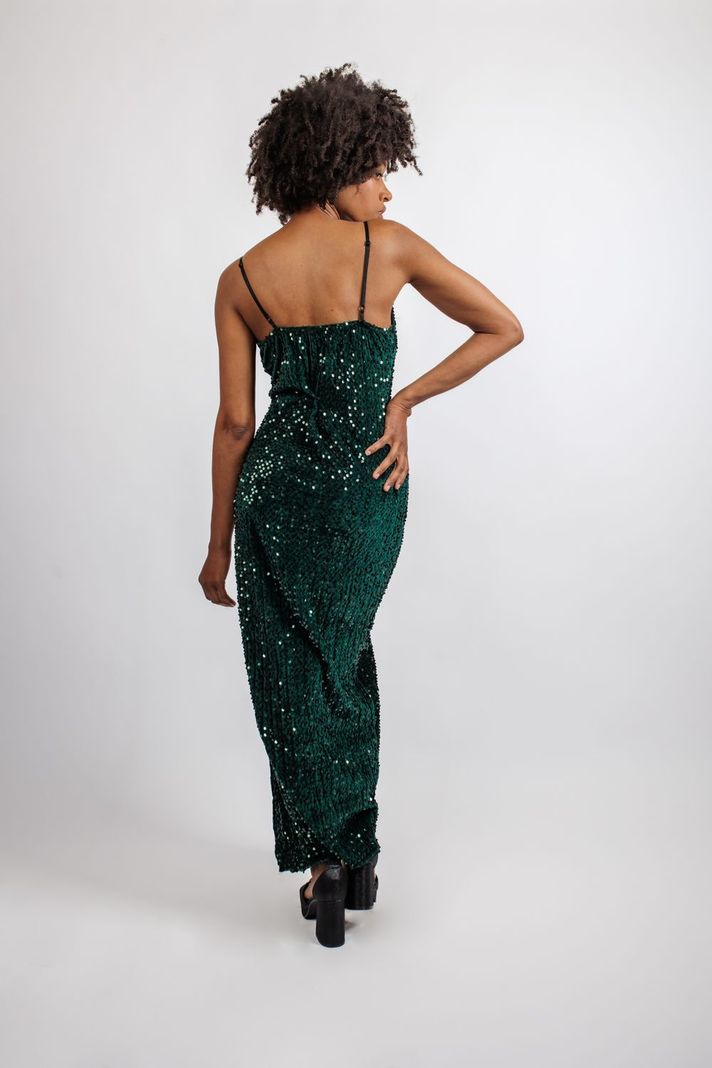 Vestido Fiesta Ajustado Verde Largo sin Mangas-1