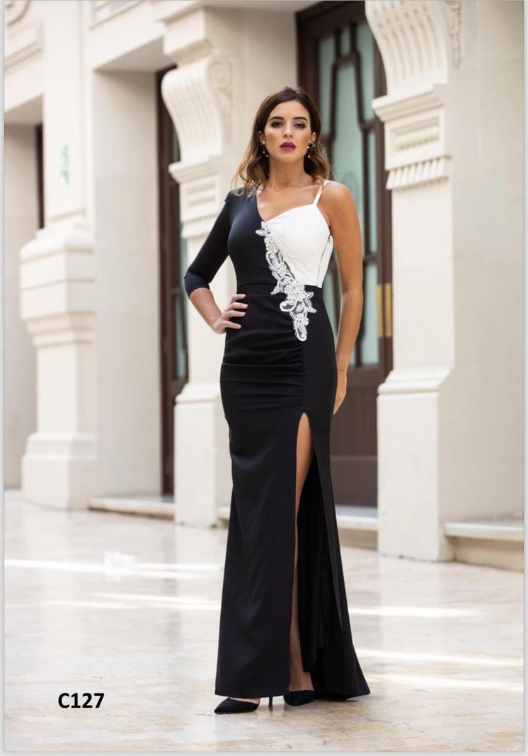 Vestido Largo Asimetrico 1 Tirante Negro-0