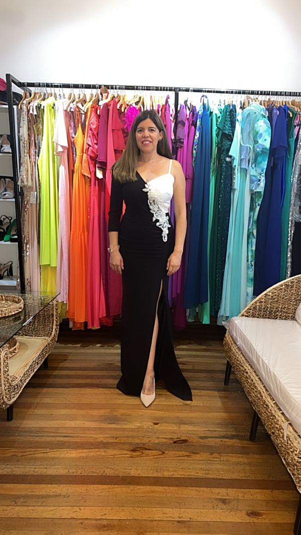 Vestido Largo Asimetrico 1 Tirante Negro-1
