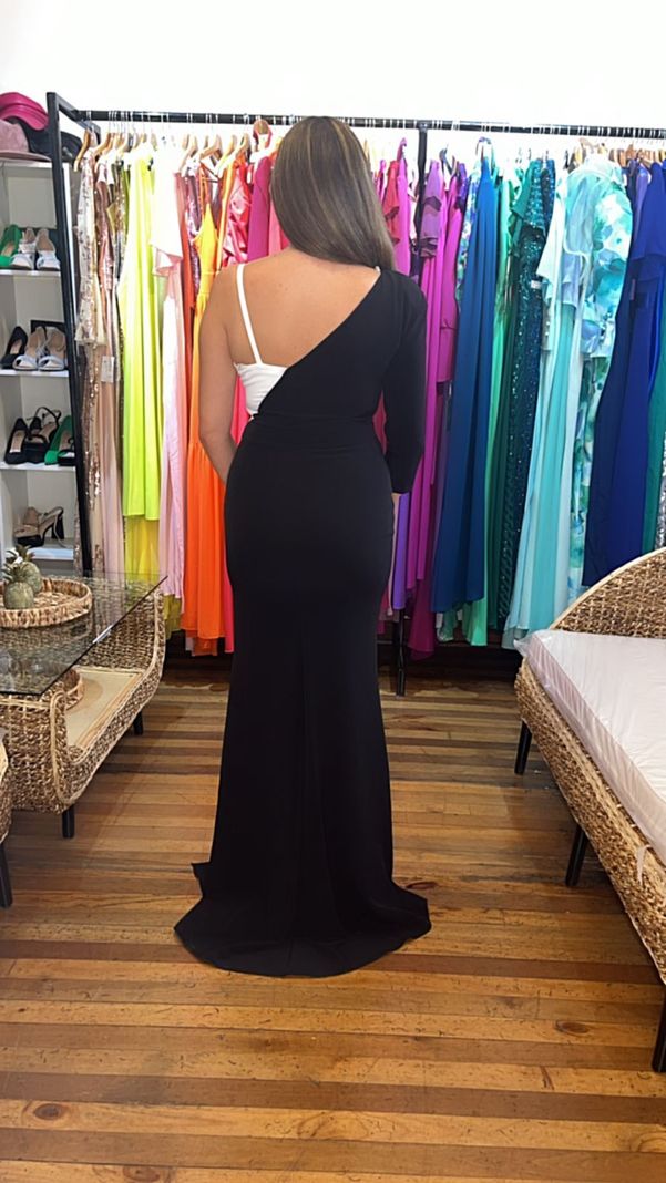 Vestido Largo Asimetrico 1 Tirante Negro-3