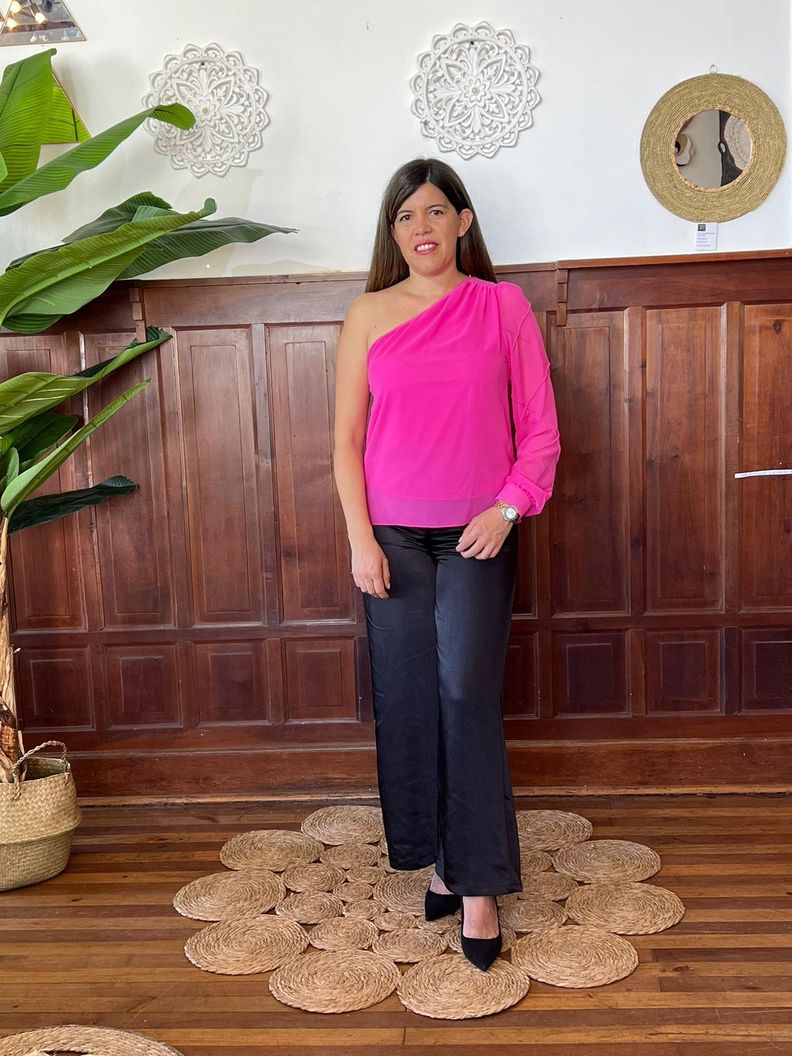Blusa Fucsia 1 Manga Rombos Cosidos-0